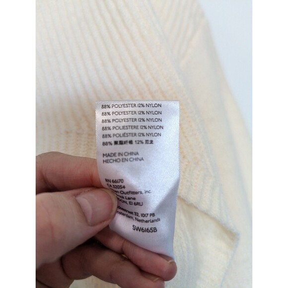 Anthropologie Cropped Hoodie Womens Size S Ivory Ribbed Boho Casual Y2K Sweater - Picture 7 of 9